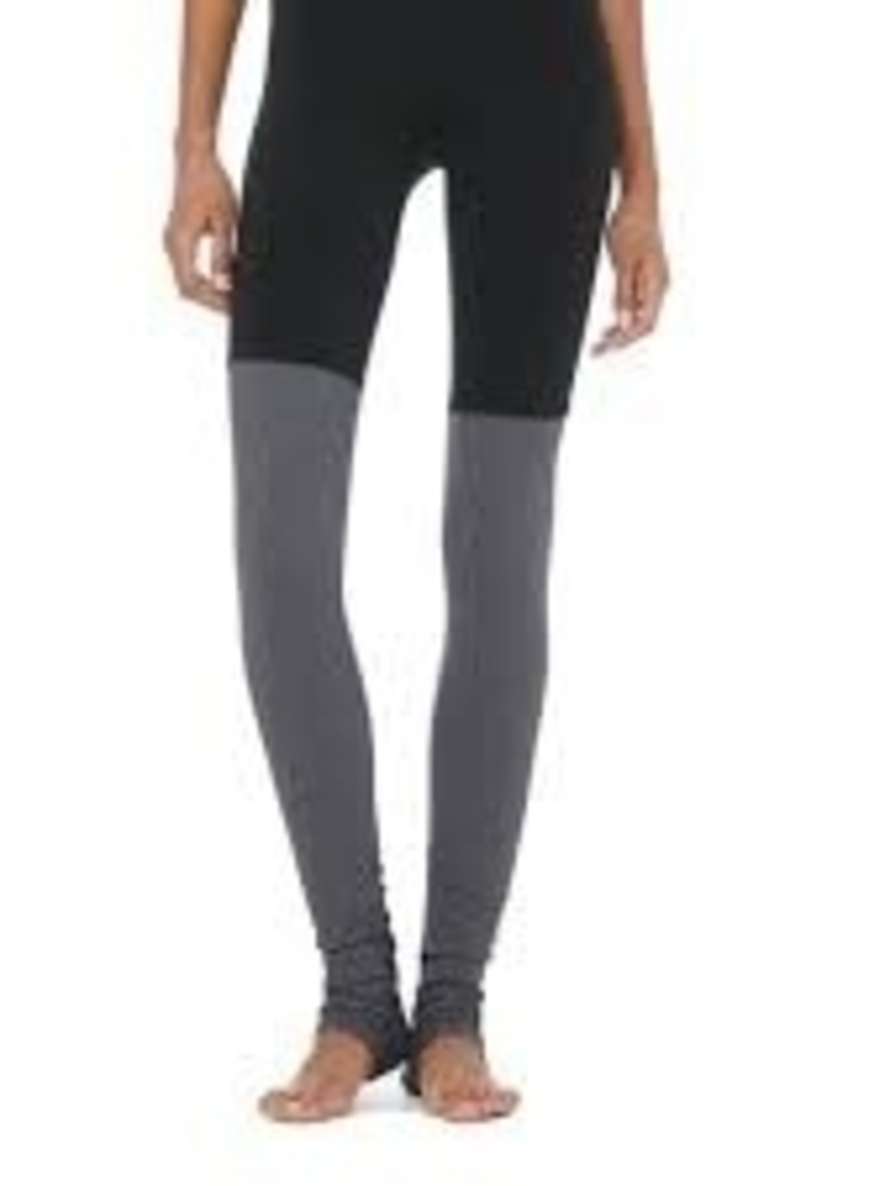 ALO Yoga Black Leggings with Gray Textured Lower Panels - Picture 2 of 6